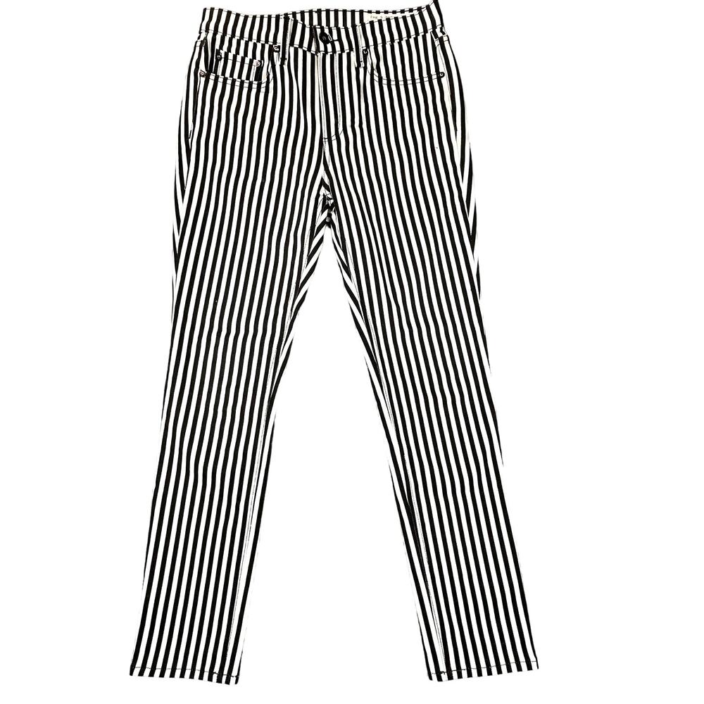 Rag & Bone High-Rise Ankle Skinny Jeans Black White Stripe Womens S Beetlejuice